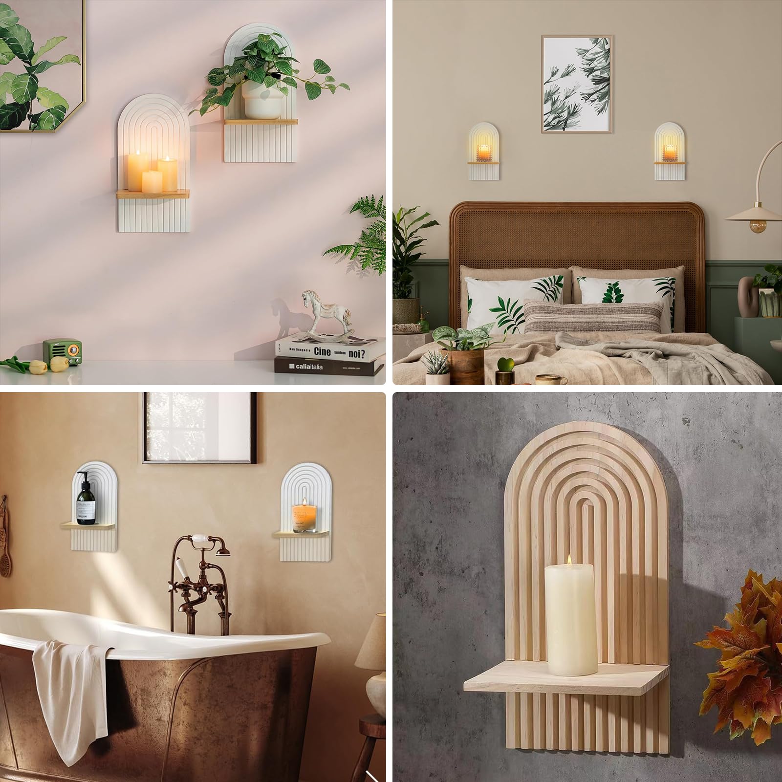 Étagère Murale Bohème en Bois, Étagère Flottante avec Fixation Cachée, Décoration Murale pour Salon, Chambre, Entrée, Chambre d’Enfant - 4