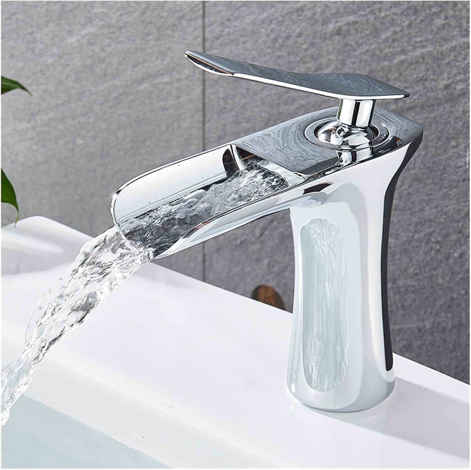 Kran umywalkowy typu wodospad, bateria łazienkowa z elastycznym wężem doprowadzającym wodę, odpowiednia do nowoczesnych łazienek.