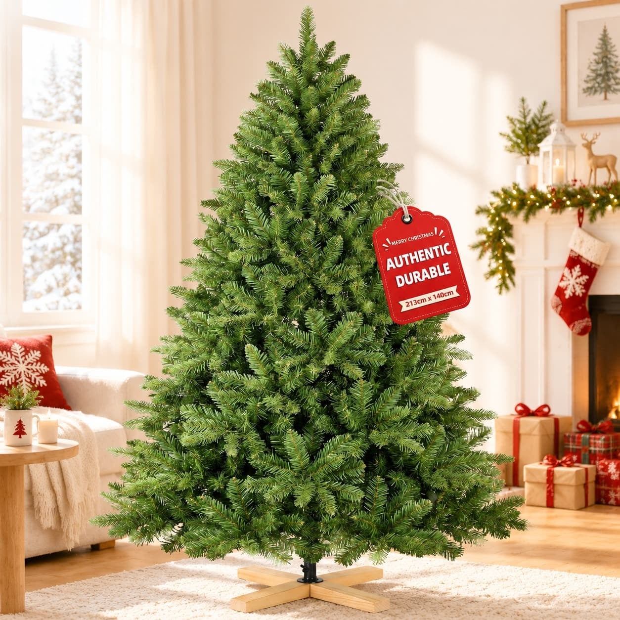 Sapin de Noël artificiel de 210 cm avec support en bois, branches en PE ...