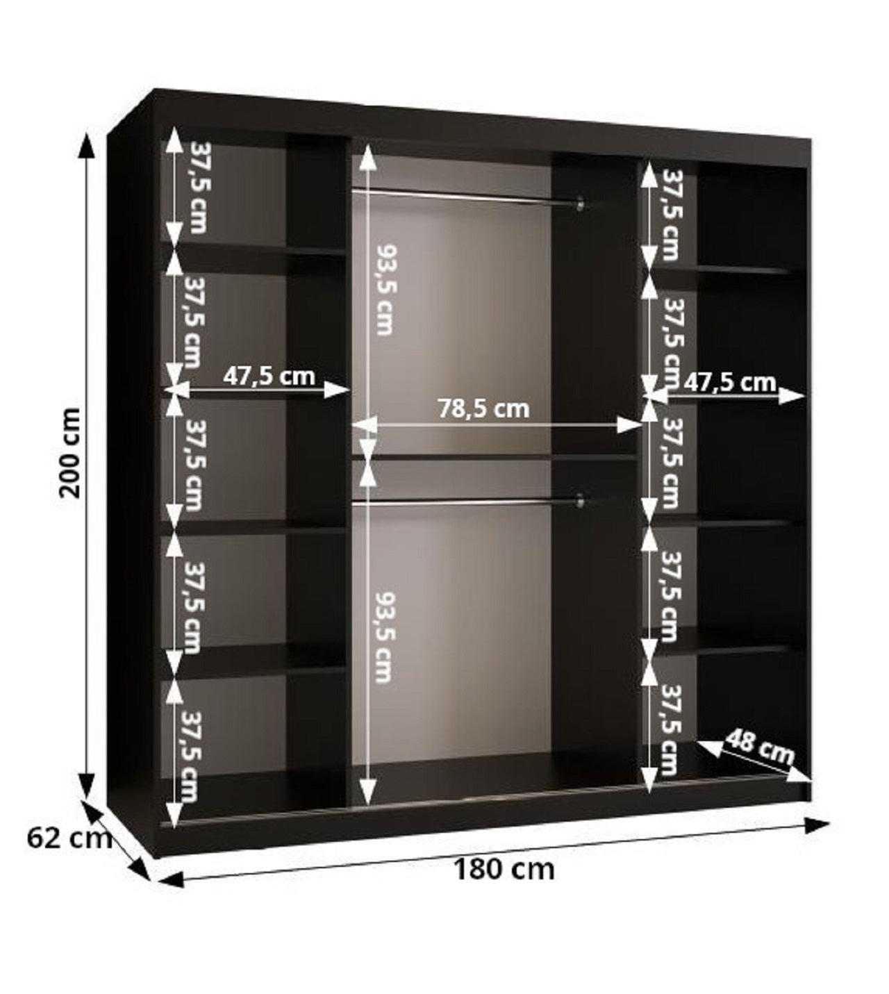 Szafa przesuwna Plecionka Wiedeńska 180 x 62 x 200 czarny – Abiks Meble - 4