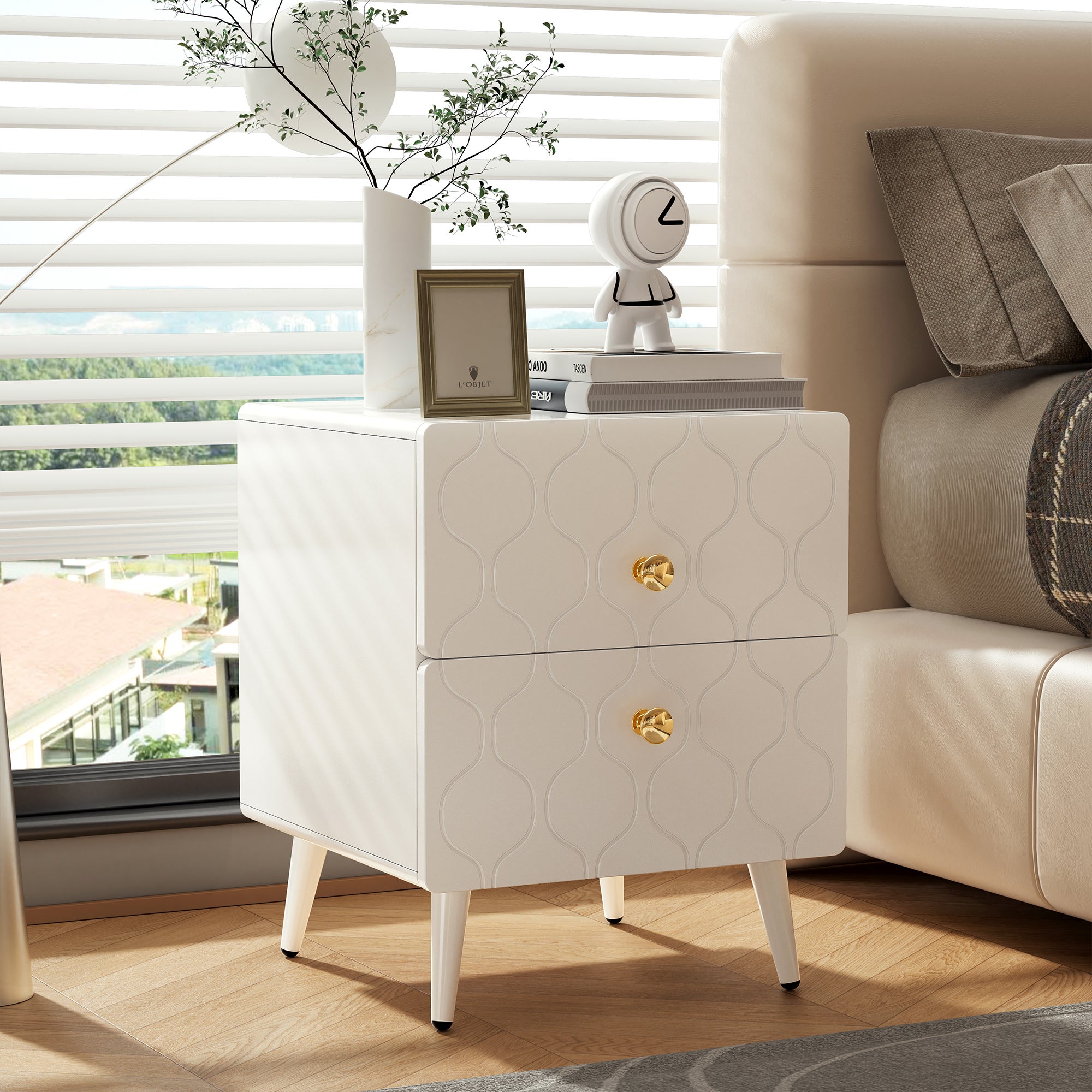 Armoire à Chaussures Blanche 3 Tiroirs KEFSR - Bois, Poignées Dorées, Étagères Réglables, Design Moderne Pour Salon Ou Chambre - 8