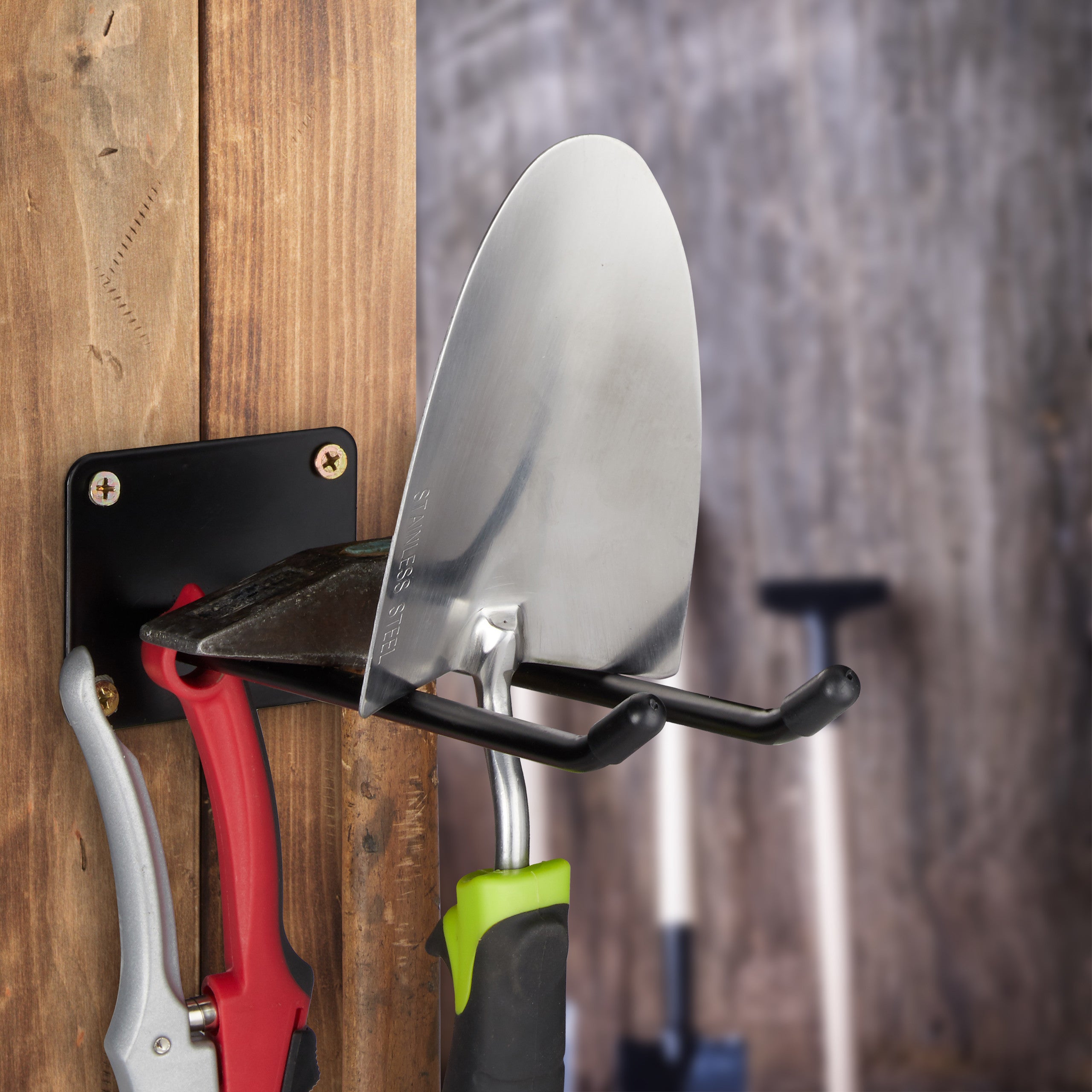 4x Portautensili a Parete, Doppio Gancio, Portascope, Appendini Esterno da Avvitare al Muro, acciaio, 24 cm, nero - 3