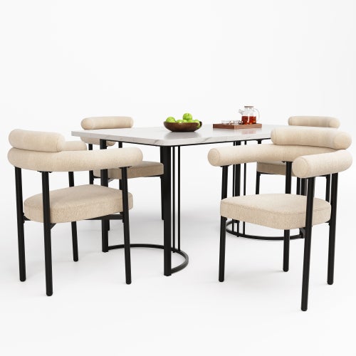 Set Tavolo Da Cucina East West Furniture: Tavolo Quadrato E 4 Sedie Imbottite In Lino, Finitura Mogano