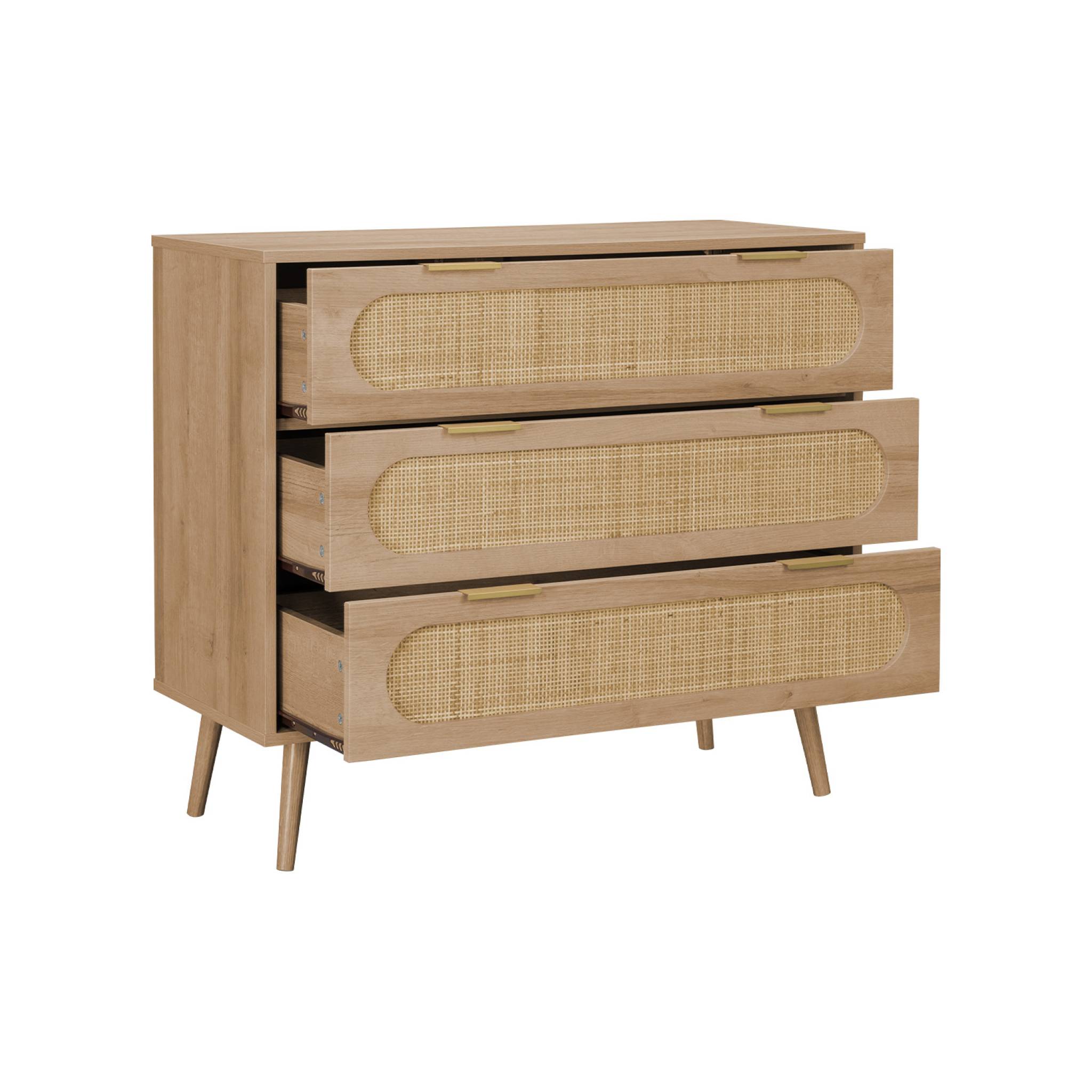 Commode. Eva. décor bois et cannage arrondi. 3 tiroirs L 90 x l 39 x H 79cm EVA - 6