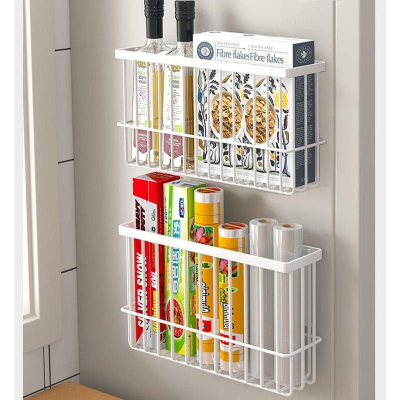 Zestaw 2 organizerów na drzwi szafek kuchennych, mocowanych do ściany za pomocą kleju (szafka, łazienka, lodówka) (biały)