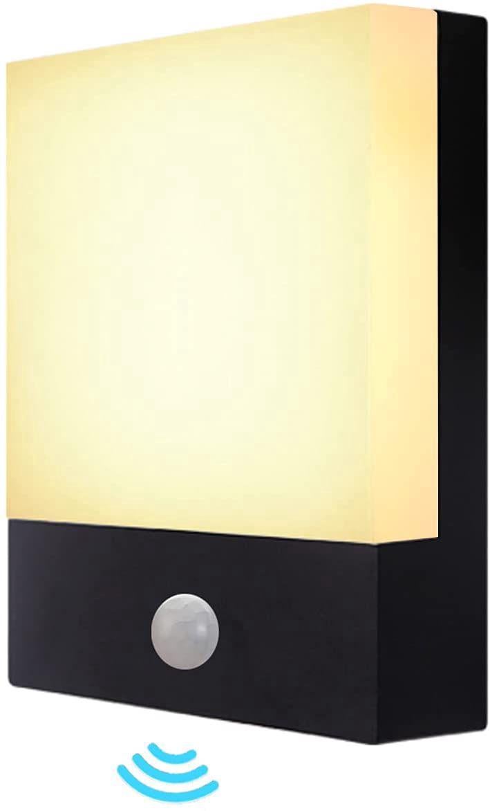 Zewnętrzna lampa ścienna LED 12W z czujnikiem ruchu, lampa zewnętrzna na taras, biała ciepła 3000K IP65 (z czujnikiem PIR)