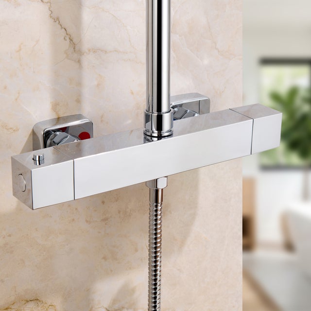 Auralum max Mitigeur de Douche Carré,Robinet de Douche Thermostatique avec 2 Sortie,Sortie Supérieure 1/2