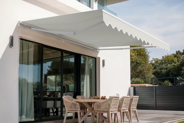 Store banne monobloc structure blanche VECCHIO 4m x 3m toile beige