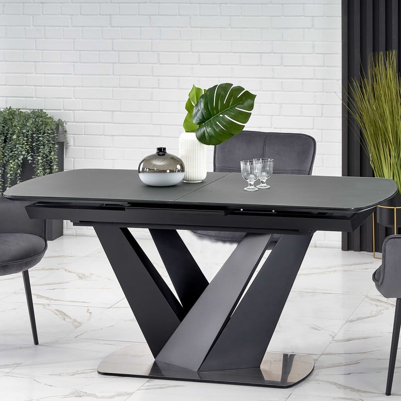 Mso  Mesa De Comedor Contemporánea Extensible Shield Y Con Pata Central Gris/Negra , Leroy Merlin