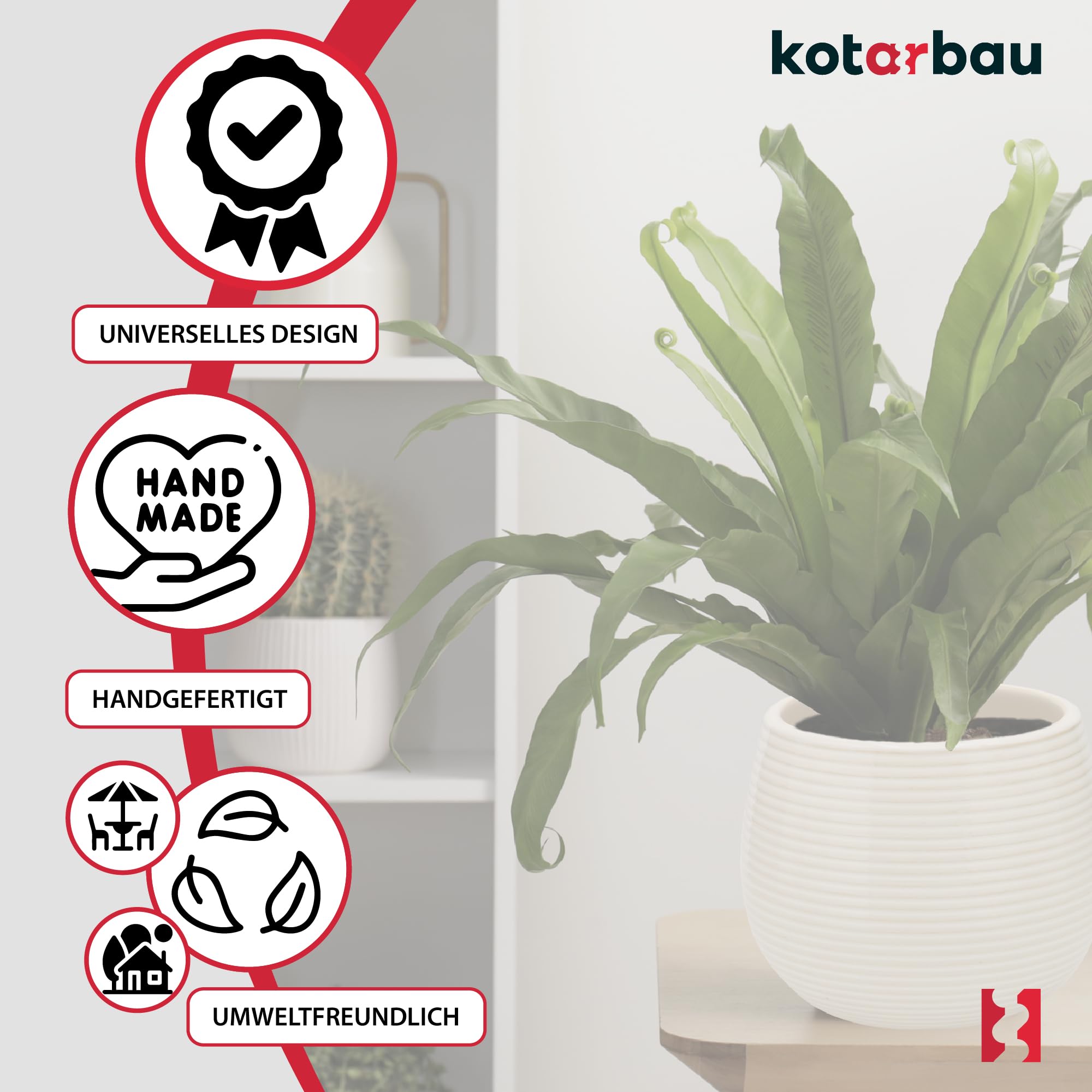 Doniczka ceramiczna okrągła ryflowana na kwiaty 12 cm zestaw 2 szt. - Kolor kremowy - KOTARBAU - 5