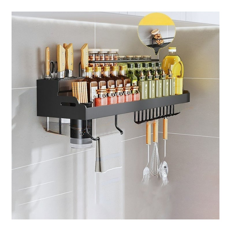 Wszechstronna kuchenna półka ścienna (50 cm - Pojedynczy uchwyt na kubek Uchwyt na nóż ścienny) Bezdryłowy uchwyt ścienny, stojak na przyprawy