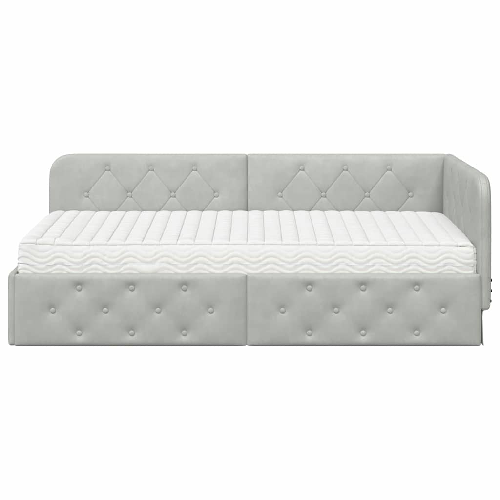 Cadre de lit d'angle en velours gris clair pour la chambre, 90 × 190 cm - 5