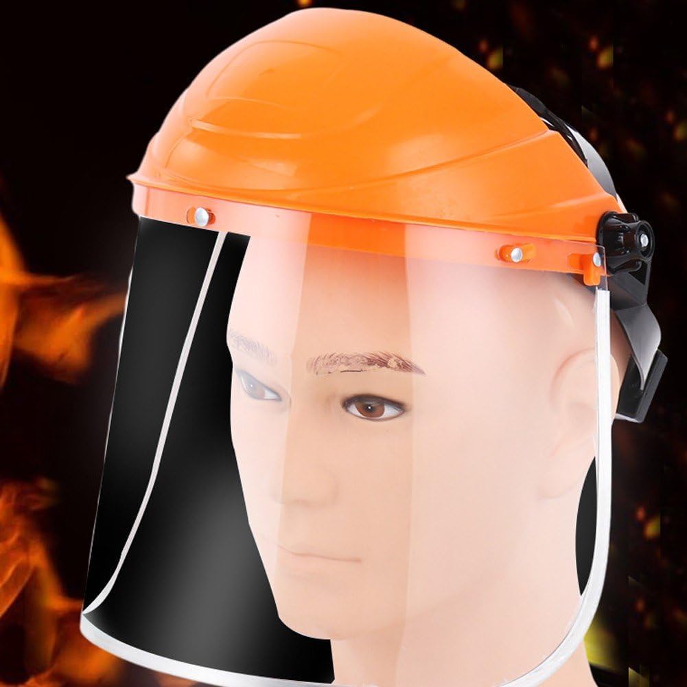Écran facial de sécurité, visière légère et transparente avec serre-tête, la coupe, le débroussaillage et les travaux de construction, orange. - 5