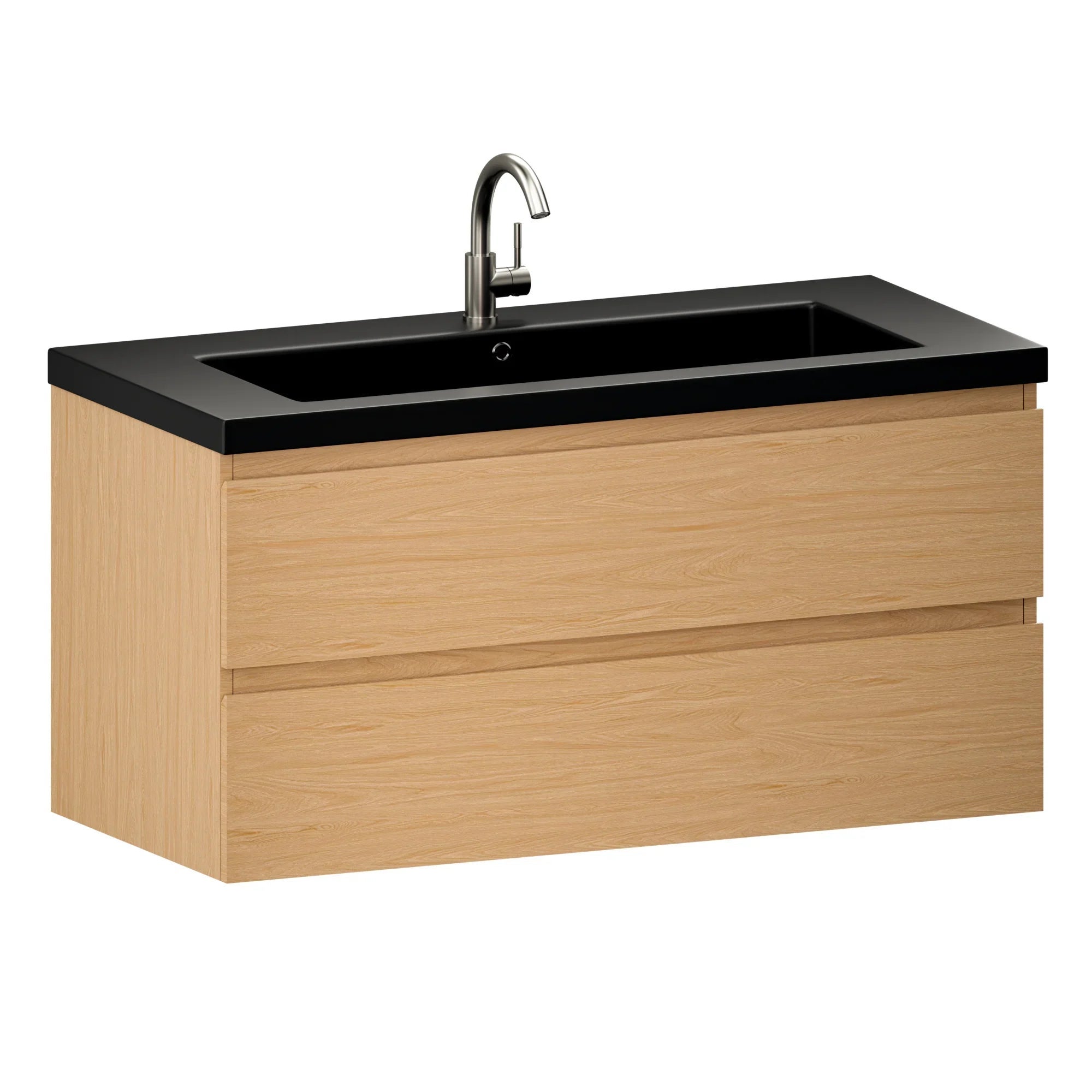 Meuble de salle de bain Sena - 100 cm - Chêne clair - Vasque noire - 3