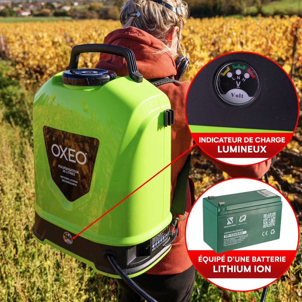 Pulvérisateur à dos électrique 20L à batterie 12V - 8Ah - autonomie 4h - Pulvérisateur 5 buses - Pression réglable 1,5 à 6 bars - 4
