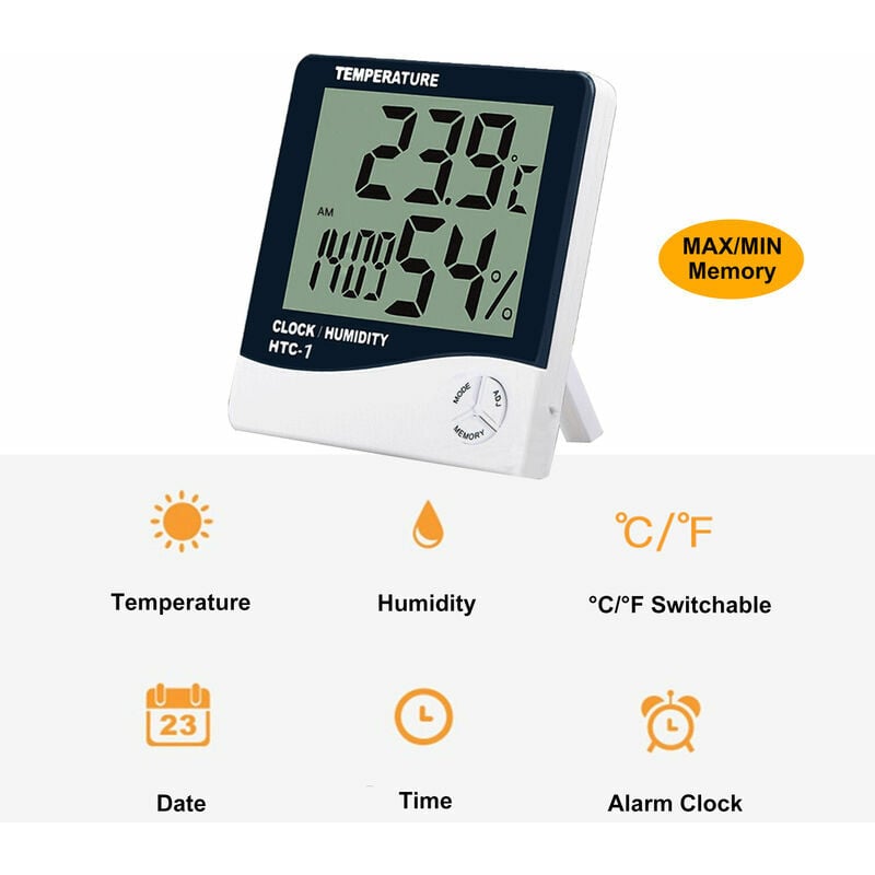 Thermomètre Hygromètre Numérique avec Sonde Extérieure - Grand Écran LCD - Commutateur ℃/℉ - Maison/Bureau/Chambre - 4