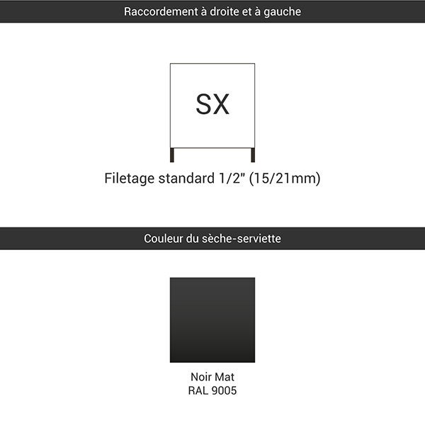Sèche-serviette eau chaude noir de 660mm de haut et 500mm de large - 289 Watt - FIO660/500SXN - 2