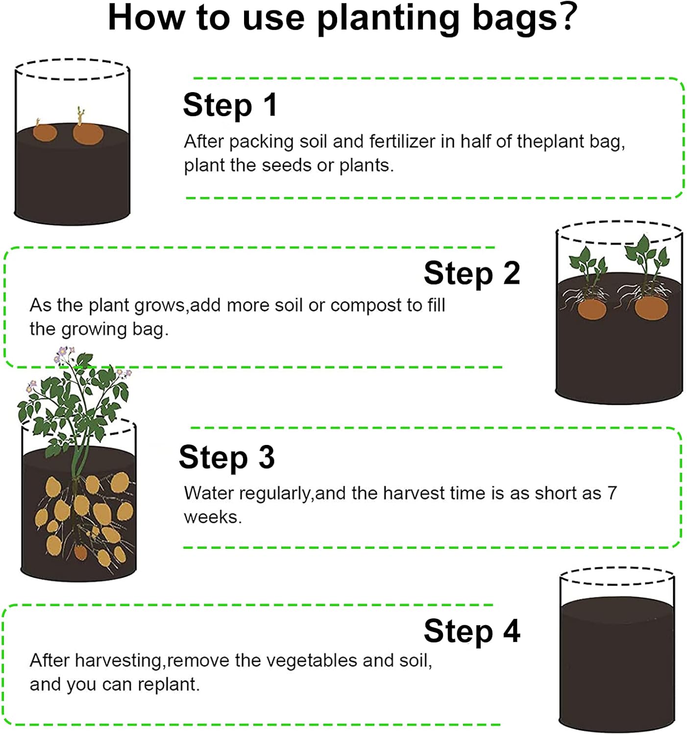 Sac à Plantes,Sacs de Plantation de Jardin Sacs de Culture pour Pommes de Terre, Tissu Non-tissé Sac de Plantation avec Poignées pour Pommes de Terre - 5