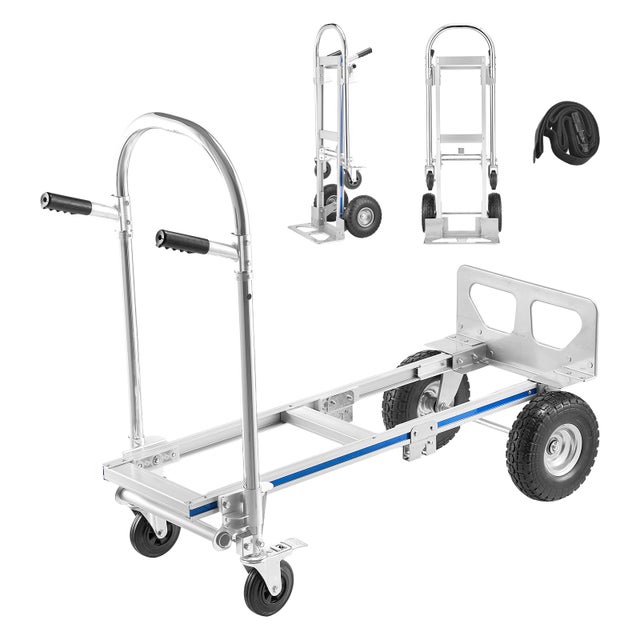 Diable 2 en 1 Pliable SucceBuy Convertible en Chariot pour Transport et Manutention a Domicile, Charge 453,6 kg avec Poignee et Roues Antiderapantes