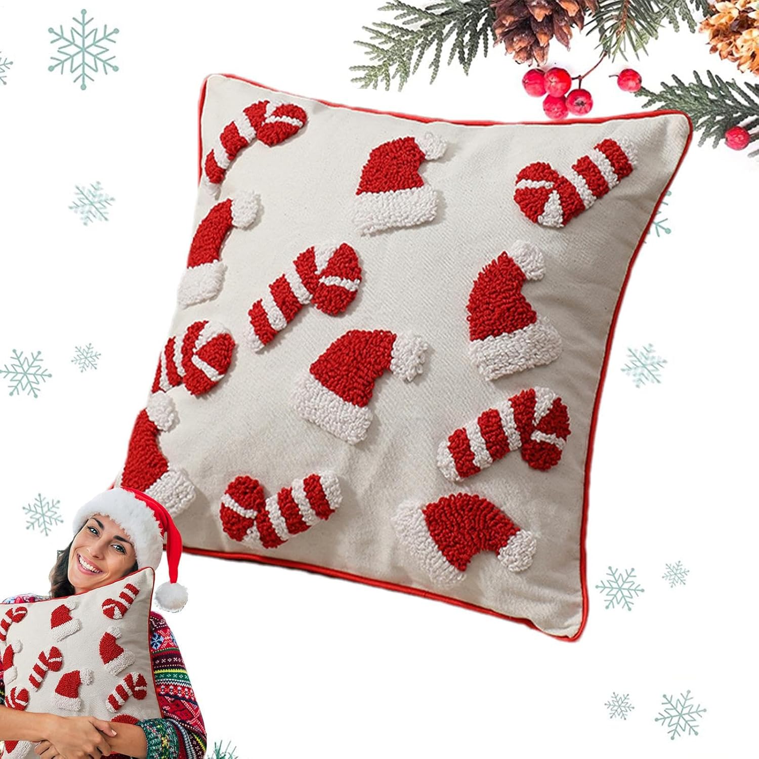 Set Di 4 Federe Per Cuscini Natalizie Britimes, 45x45 Cm. Pupazzo Di Neve In Rosso E Grigio Per Decorare Divano, Soggiorno O Camera Da Letto.