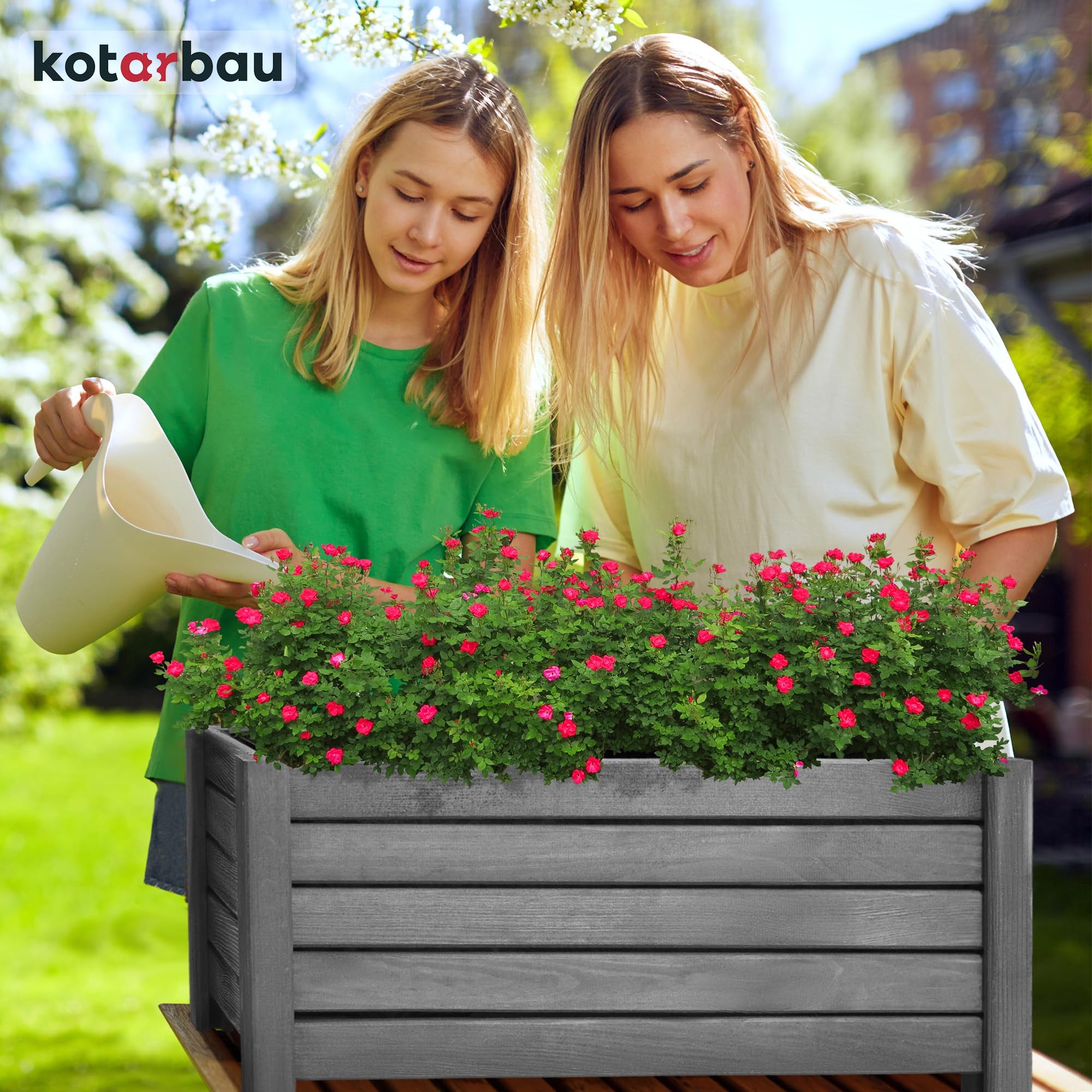 KOTARBAU Pot de fleurs en bois 60 x 33 x 25 cm Jardinière en pin carbonisé Pot de plantes Jardinière - Idéal pour jardin terrasse balcon - Anthracite - 9