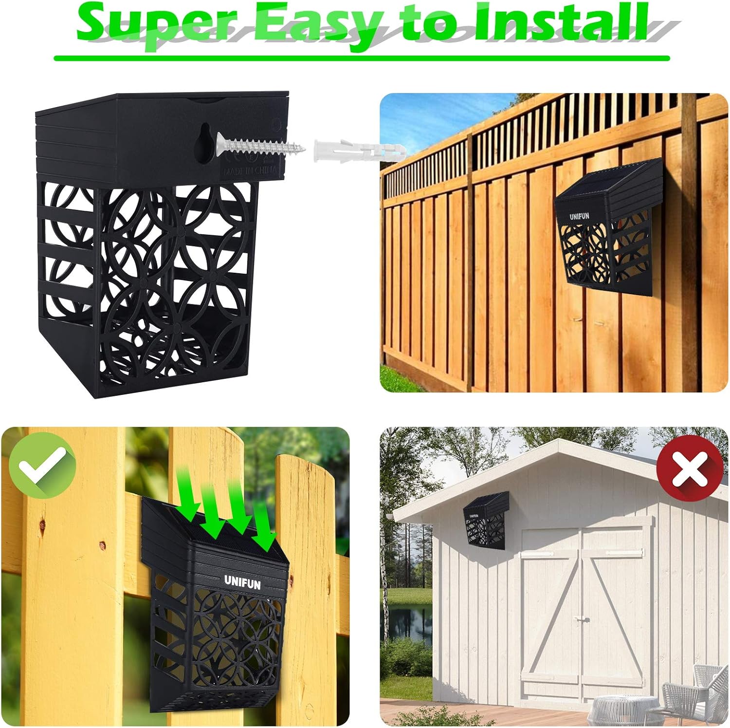 Lot de 8 lampes solaires décoratives pour clôture, éclairage d'extérieur sans fil et étanche - 6