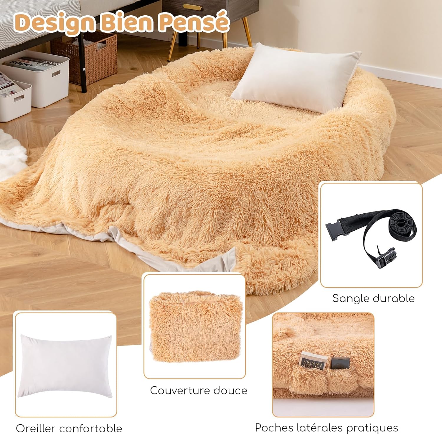 Letto per Cani Umani, Cuccia per Cani di Taglia Umana con Coperta Morbida, Cuscino Morbido, Letto Pelo Finto Gigante e Lavabile per Persone e - 7