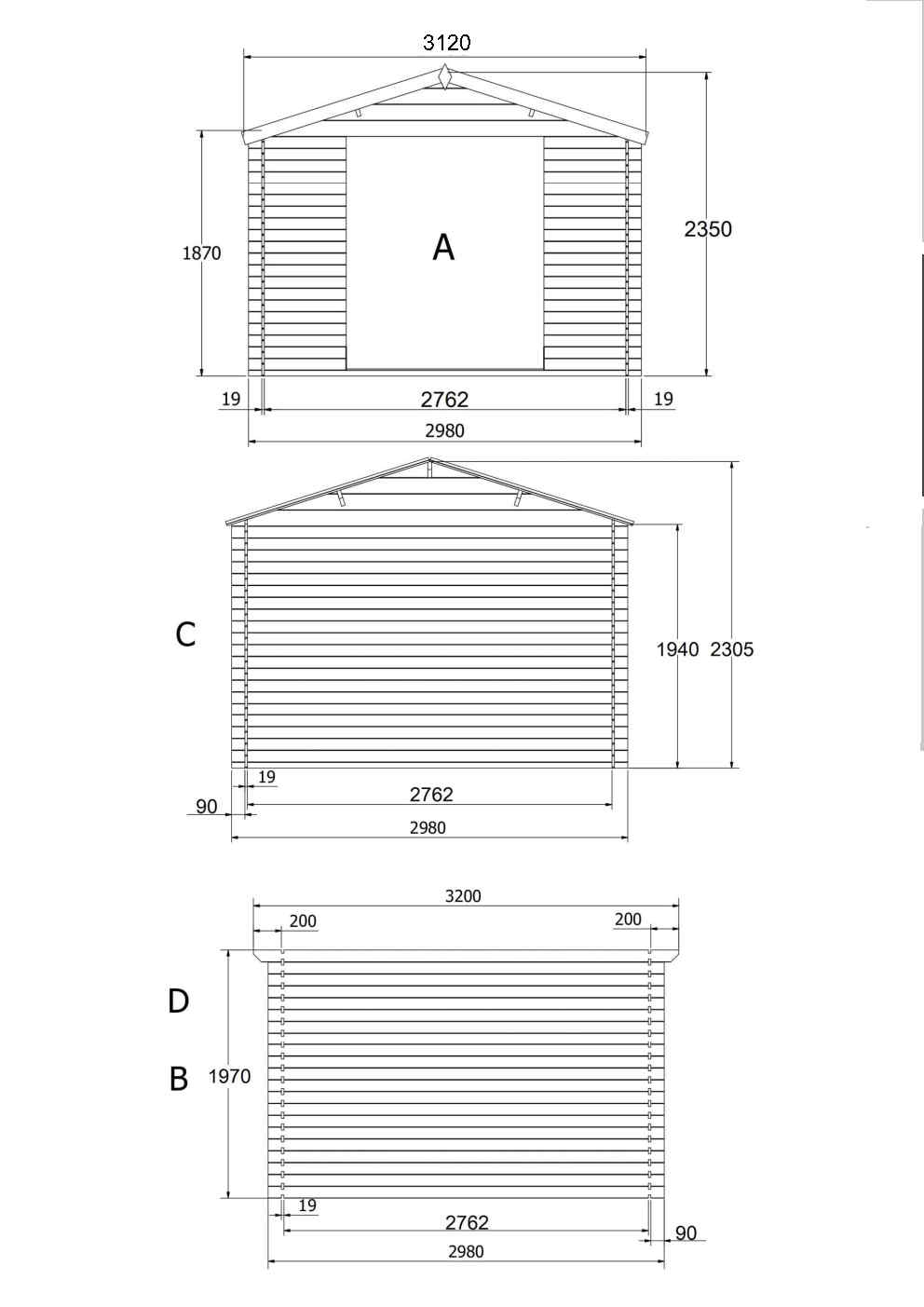 Abri de jardin en bois brut, ep 19mm, surface utile 7.62m² INT019 / INEKSA - 10