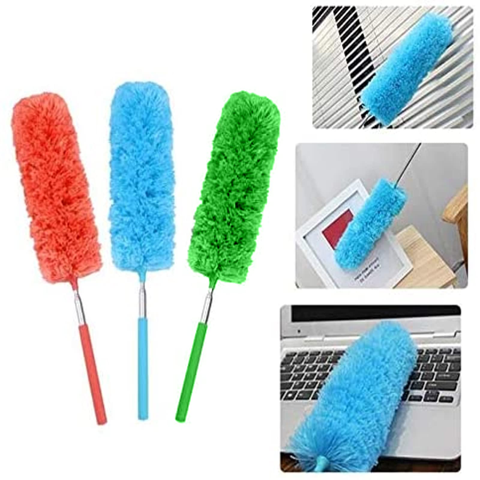 3 pièces Duster de Microfibres,Plumeau Poussière Lavable Bendables Brosse à Poussière avec Poteau Extensible pour la Maison Le Bureau et - 5