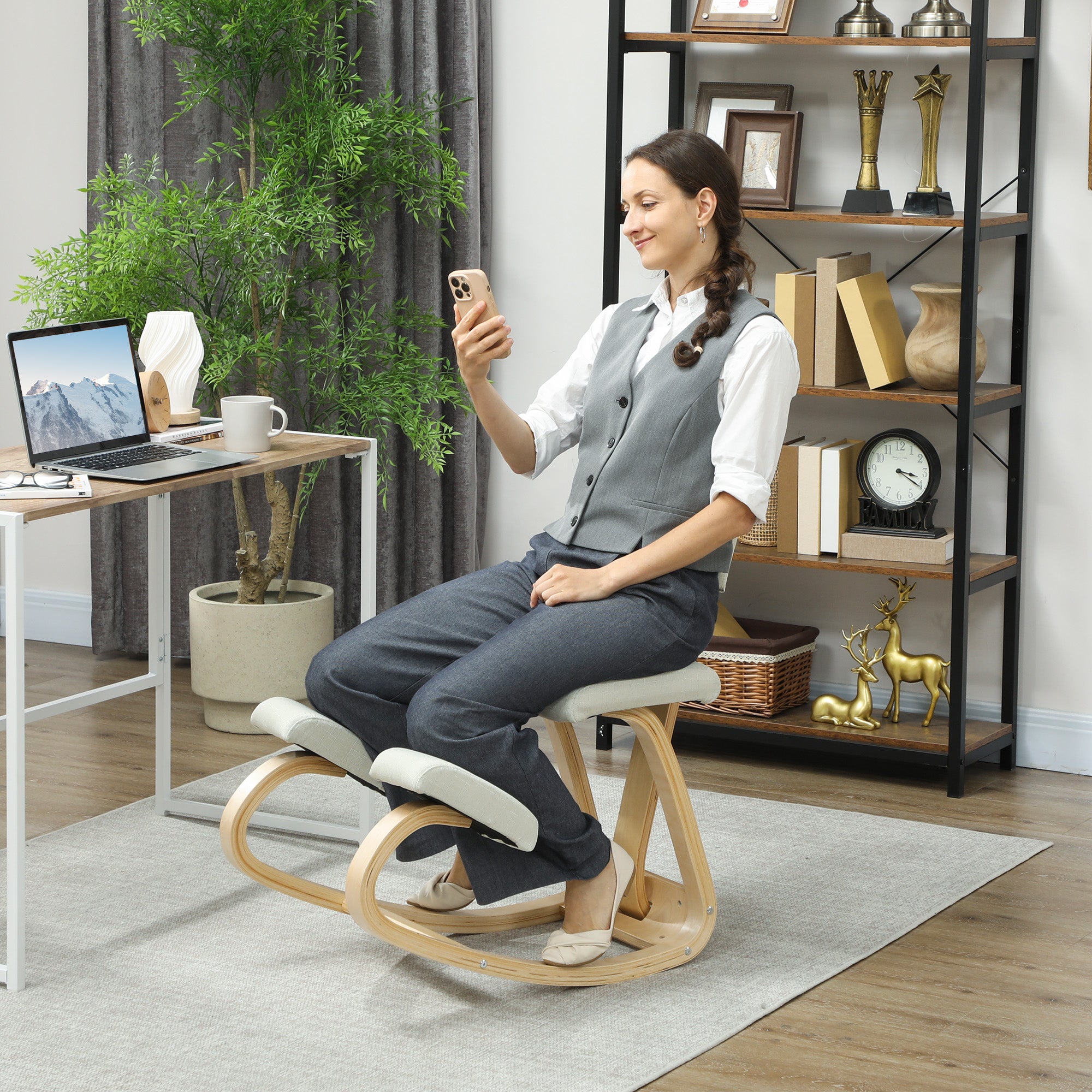 Asiento de rodillas, taburete mecedora ergonómico de madera con ...