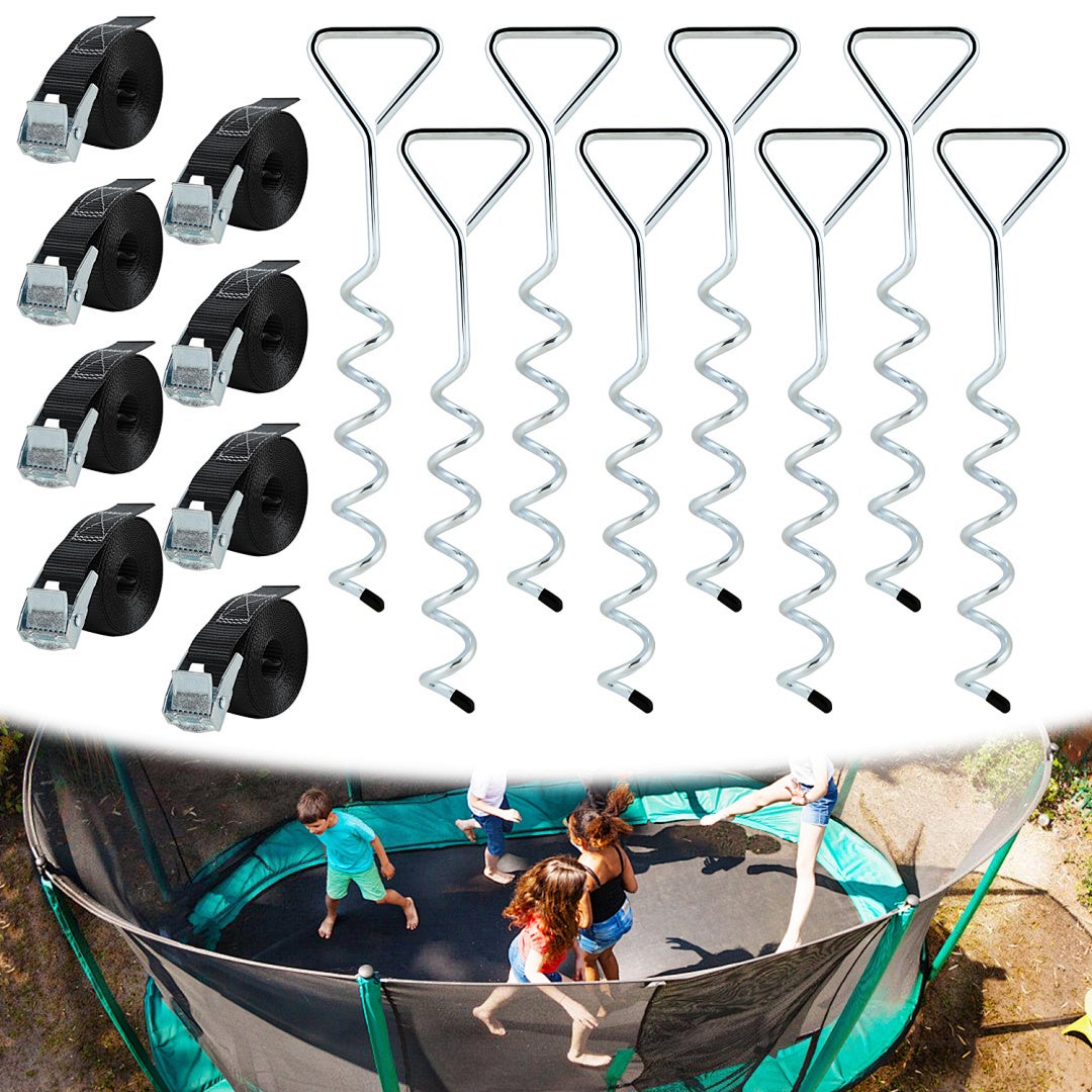 Zestaw Kotew Spiralnych 8 szt. Stal Ocynkowana, Łatwy Montaż bez Kopania, Stabilne Mocowanie Trampoliny