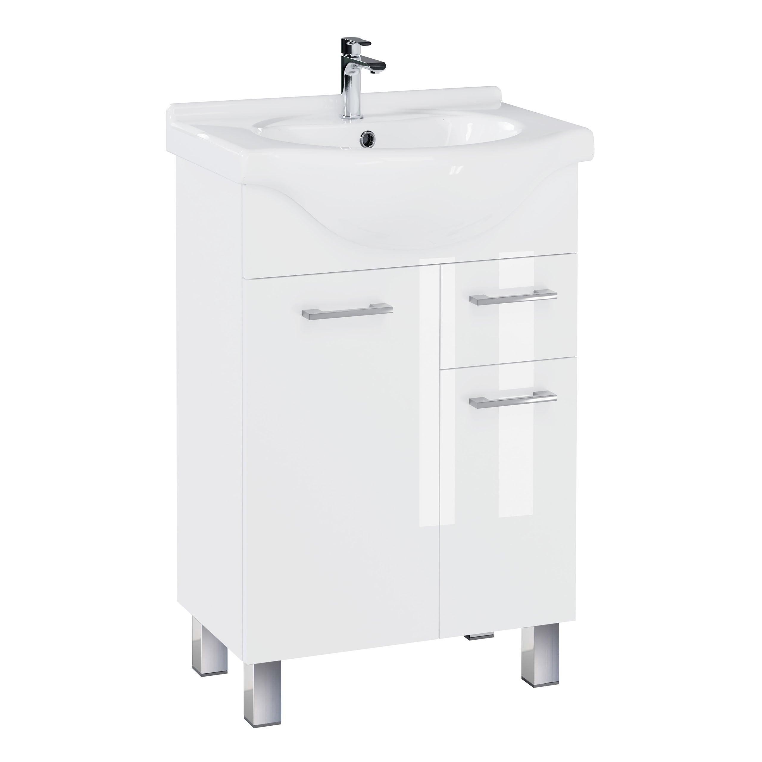 Zestaw 55 cm szafka biała z umywalką ceramiczną