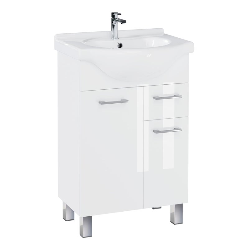Szafka łazienkowa z umywalką stojąca pod umywalkę biała połysk 55 cm zestaw