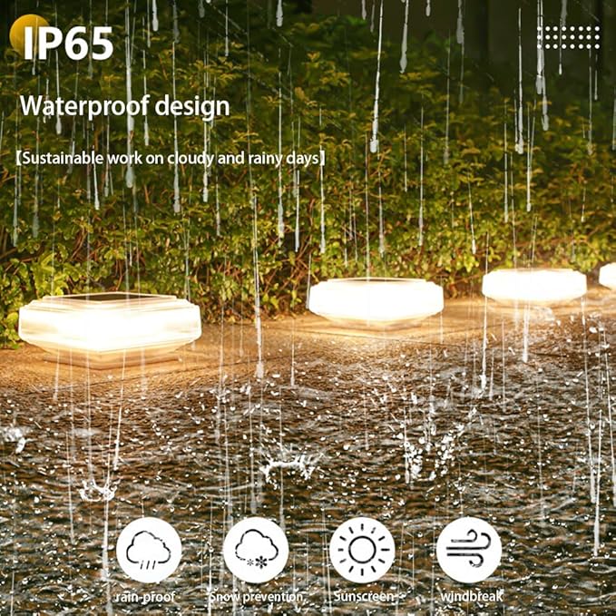 2 pcs luzes solares ao ar livre à prova dwaterproof água cerca luzes post luzes, 30 led deck pilar luz branco quente - 4