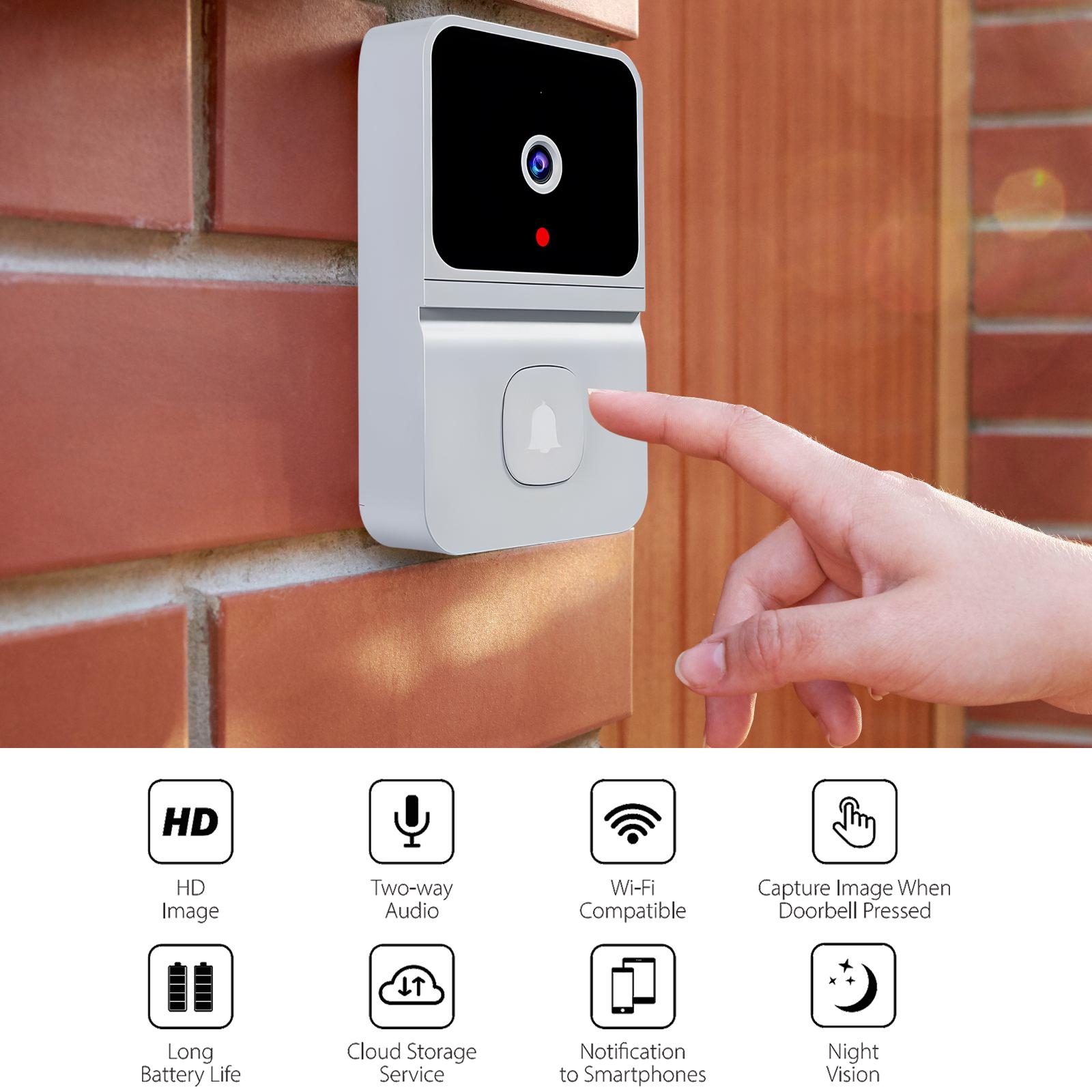 Caméra de sonnette vidéo intelligente sans fil, vision nocturne HD, WiFi, stockage cloud gratuit, audio bidirectionnel, contrôle par application - 2