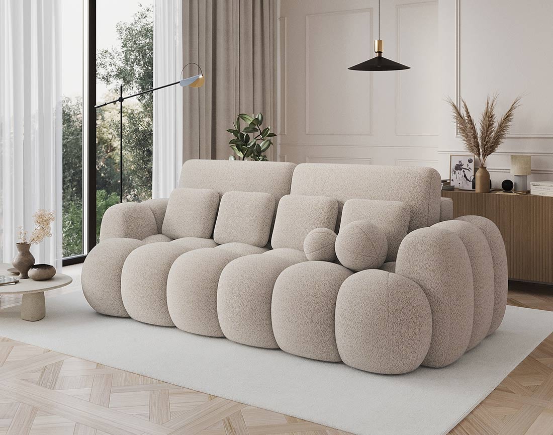 Canapé droit convertible 3 places avec coffre en tissu bouclette beige - DORIAN - Best Mobilier - 7