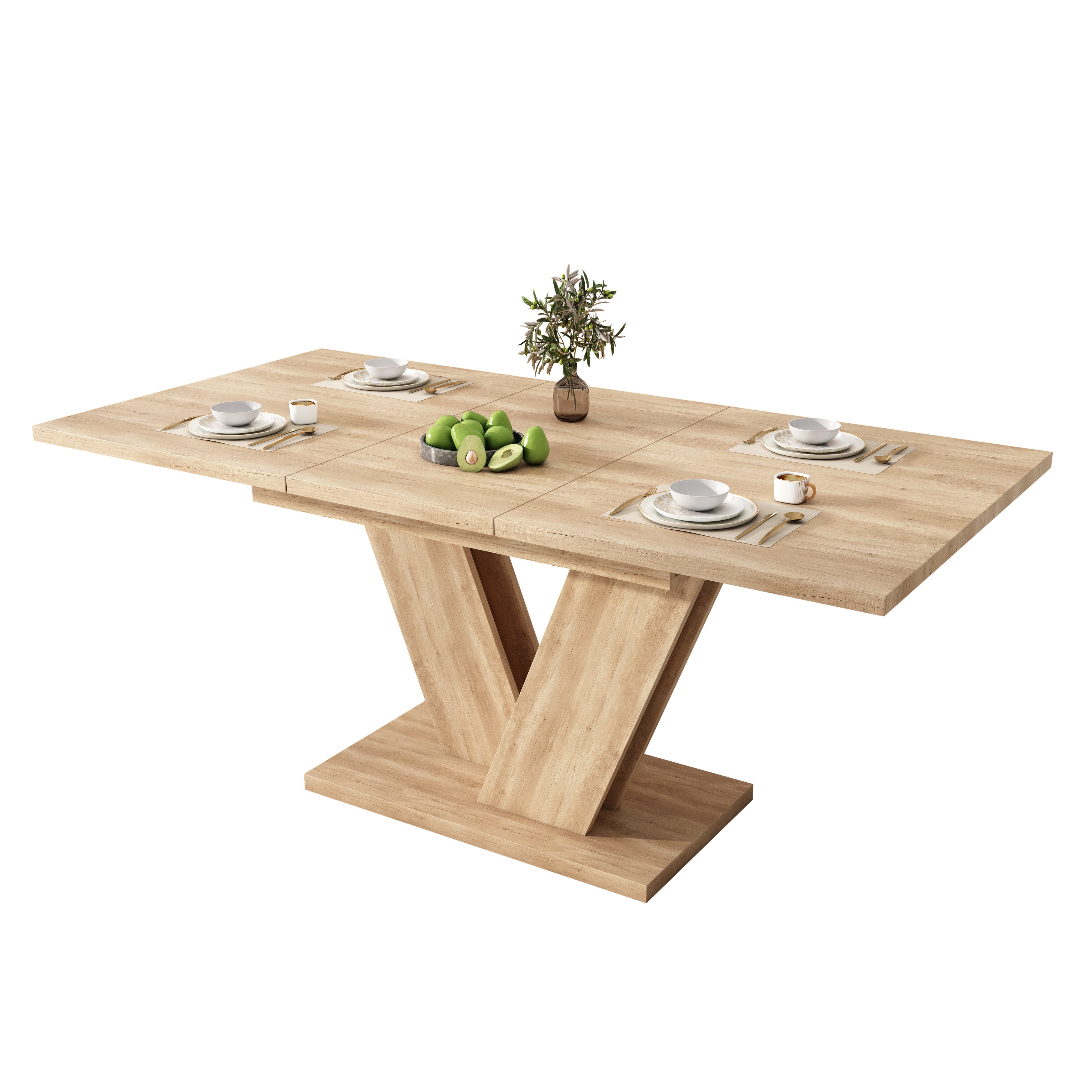 Table à manger extensible 140-180x80 cm pour 4-8 personnes -style minimaliste et Pieds Design en V - design fonctionnel pour salle à manger - Chêne - 9