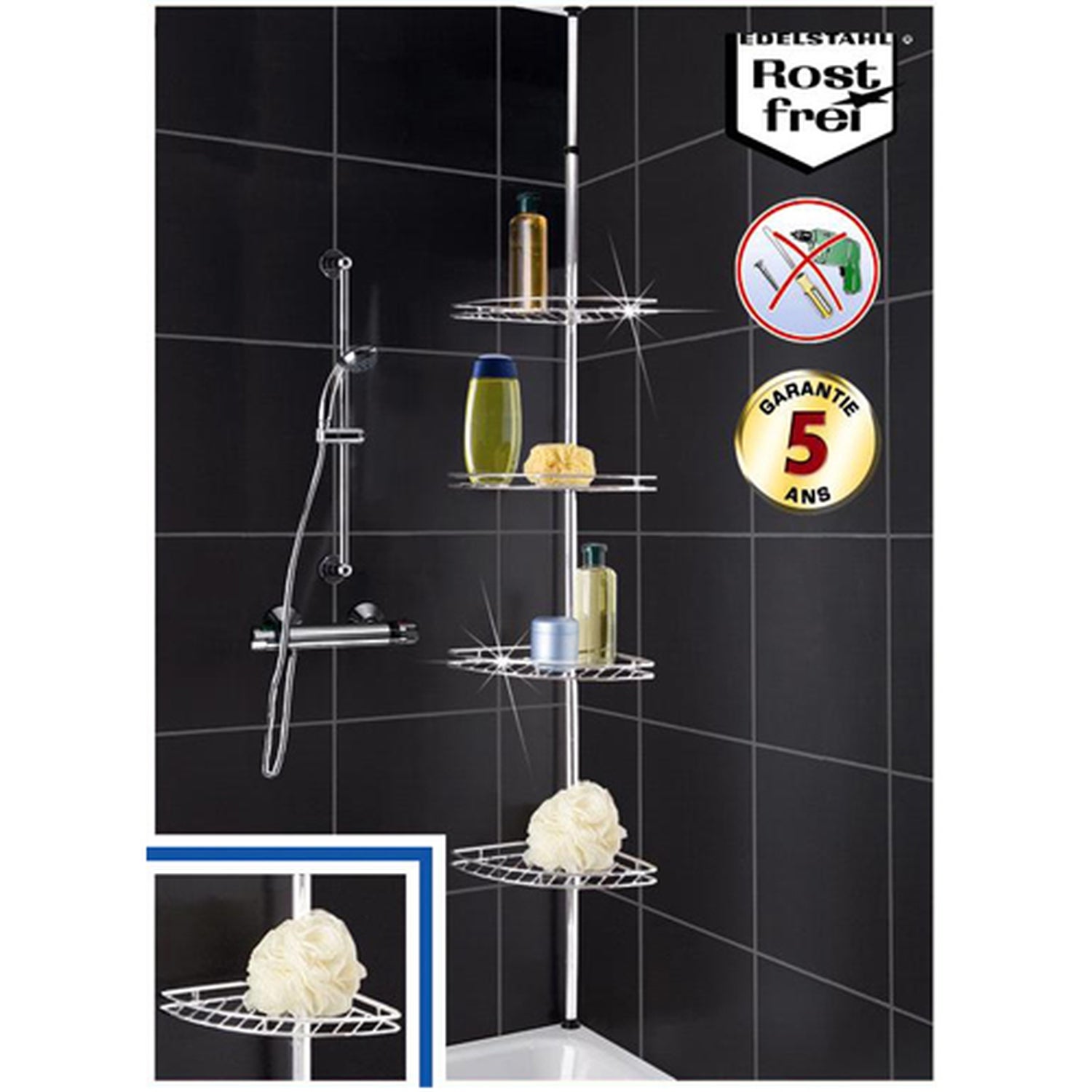 Etagère d'angle de douche - Inox - H. 56/275 cm | Leroy Merlin