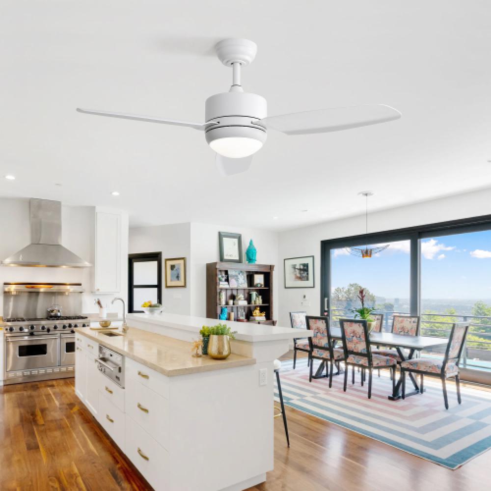 Ventilatore a soffitto LED 46 pollici Bianco – 3 pale ABS, 6 velocità, motore DC, telecomando multifunzione, 3 colori della luce - 5