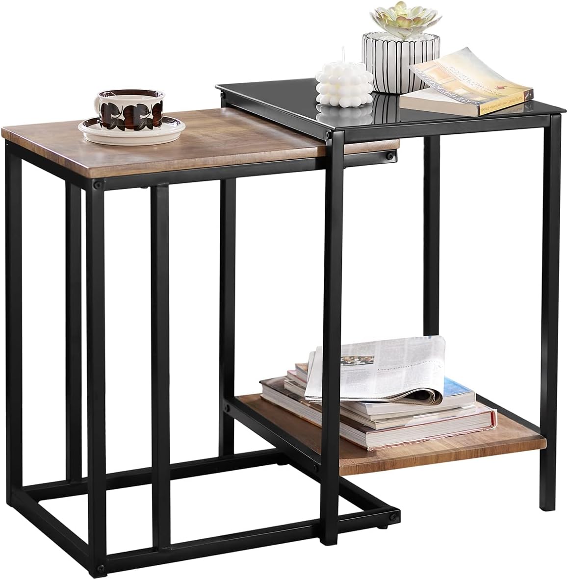 SoBuy ZESTAW 2-częściowy STOLIK KAWOWY Stolik Nocny Metalowa rama FBT99-F