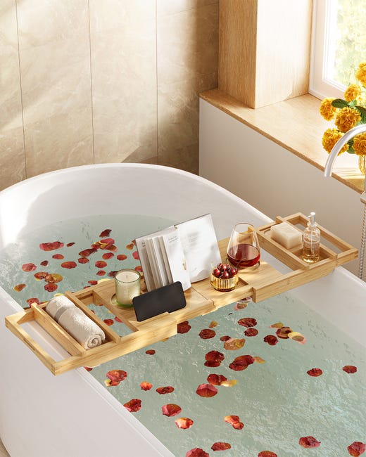 Plateau Baignoire OHMG Panier De Bain Extensible,Plateau De Bain Réglable En Bambou Planche Baignoire Plateau Baignoire OHMG Panier De Bain Extensible,Plateau De Bain Réglable En Bambou Planche Baignoire