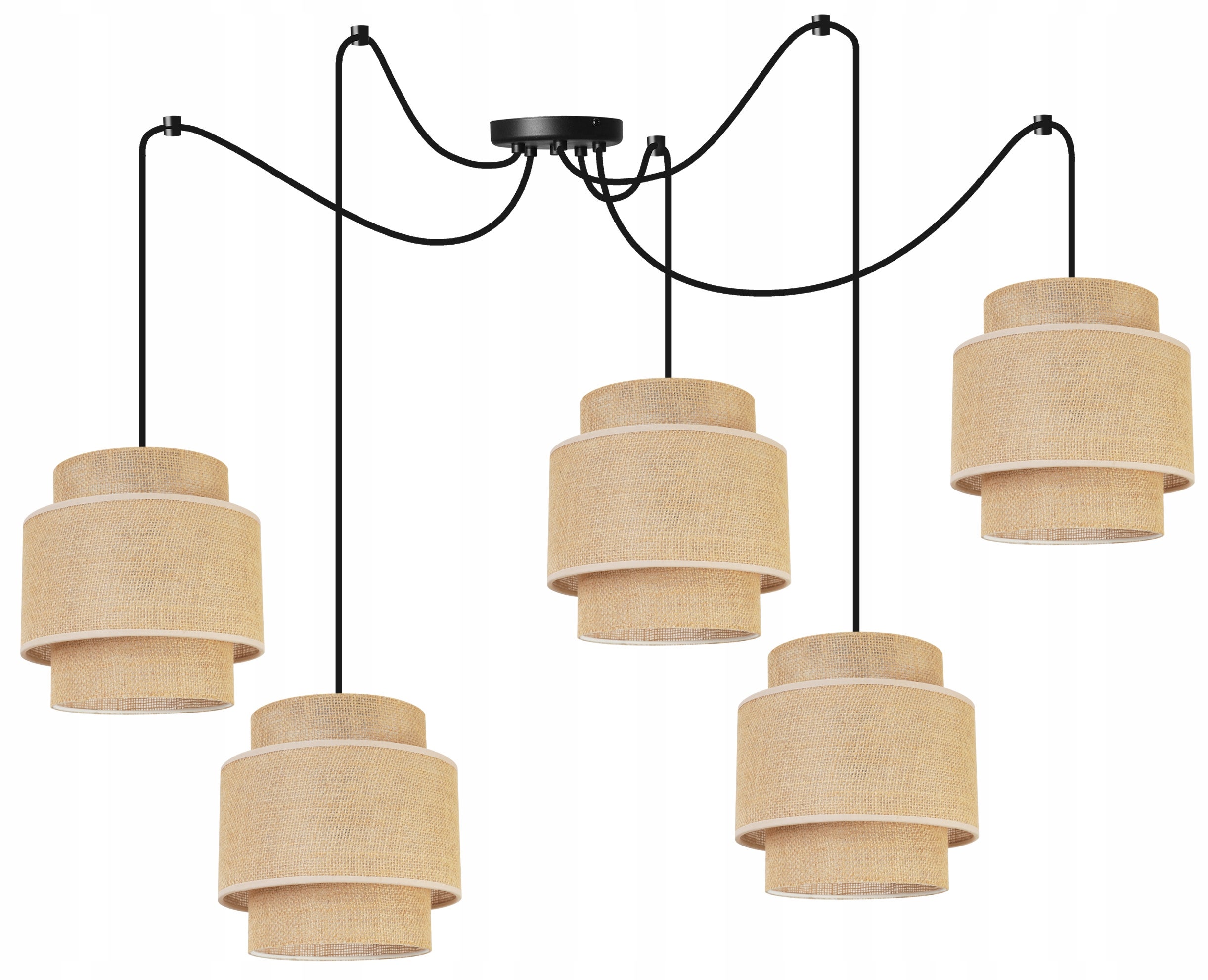Lampa sufitowa wisząca Boho Pająk loft 5xE27 abażur juta czarny/beżowy Light Home LH