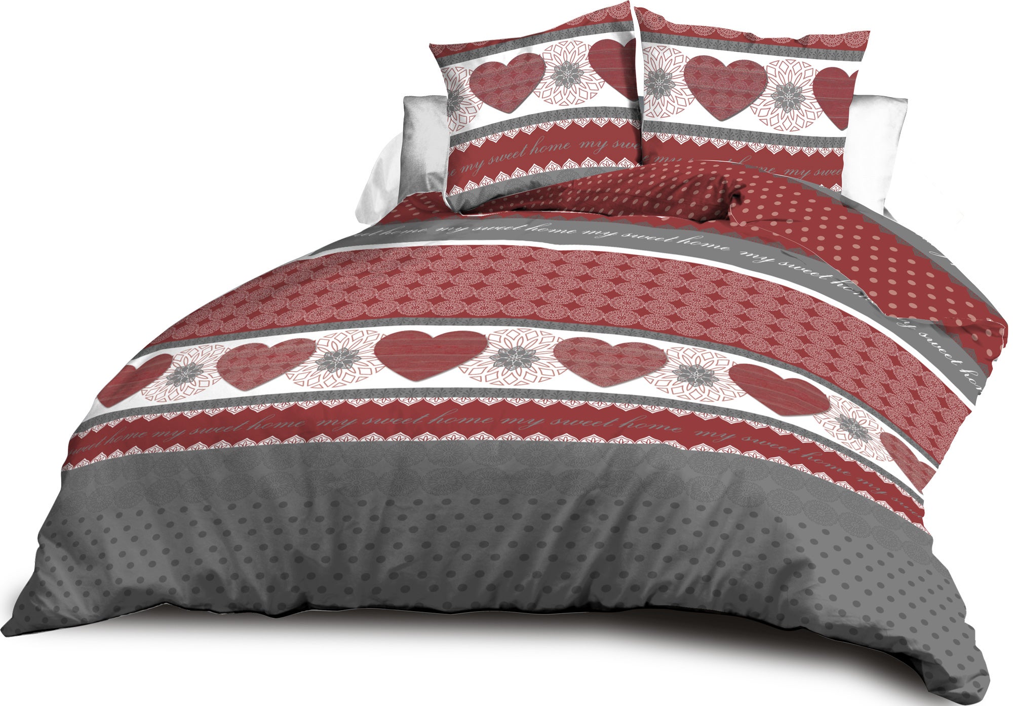 Parure Drap plat + drap-housse 140x190 + 2 Taies - Microfibre - Coeurs rouge - 2