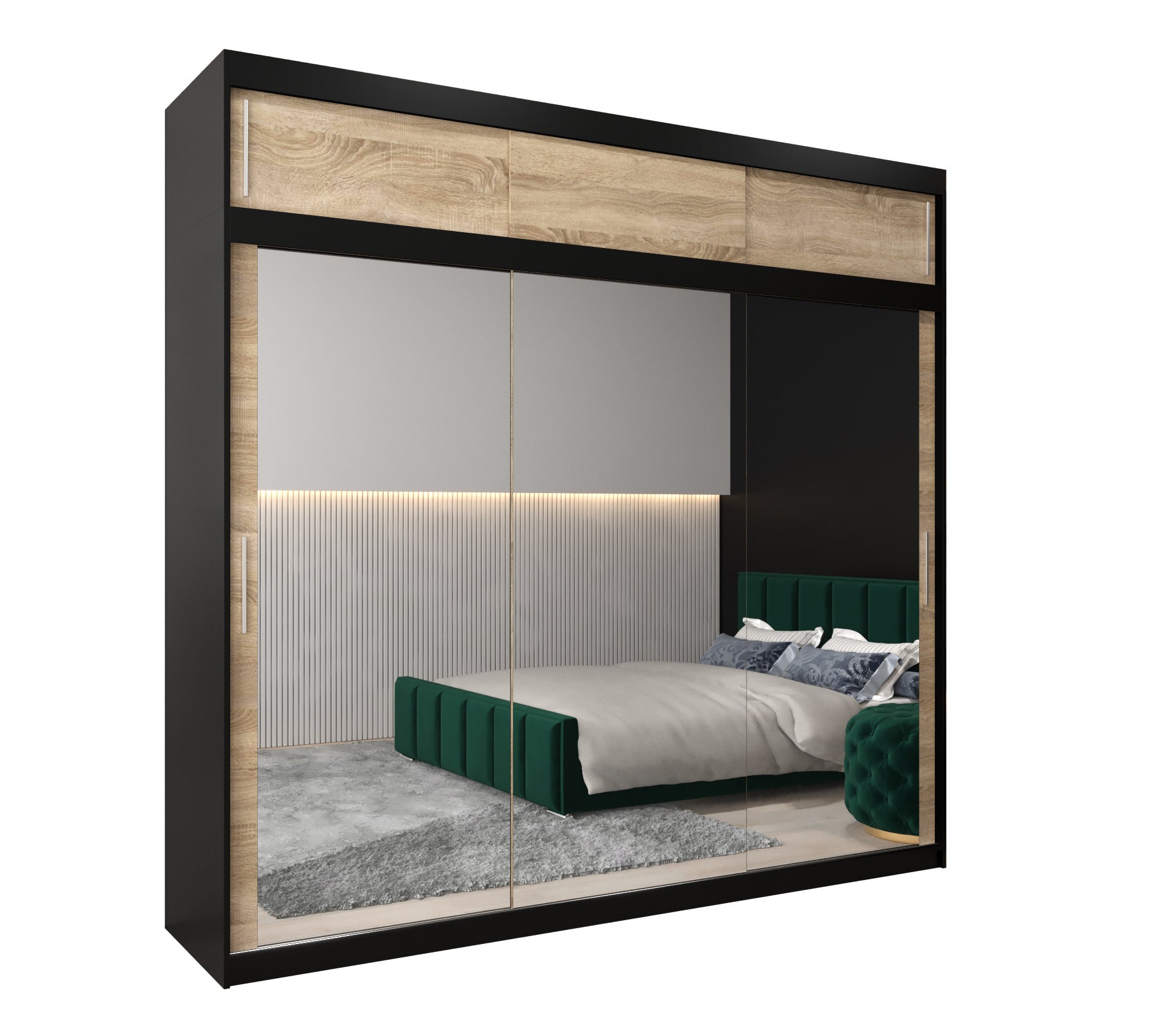 Szafa przesuwna z nadstawką garderoba TOKYO 3 250 x 62 x 240 cm Czarny + Sonoma - Abiks Meble