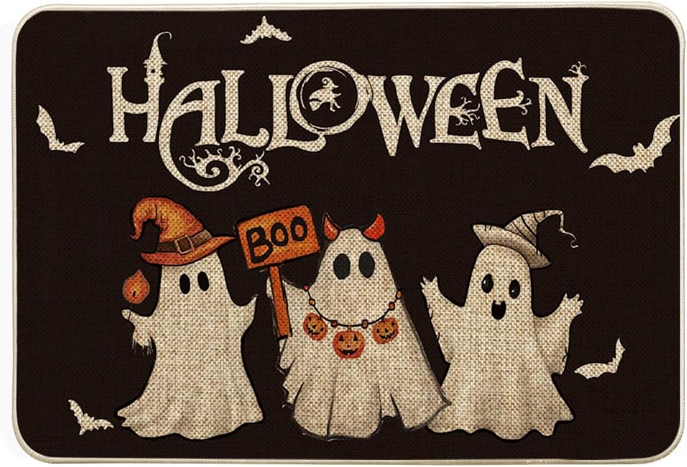 Wycieraczka z motywem nietoperza i ducha na Halloween – sezonowa dekoracja – mata podłogowa do użytku wewnątrz i na zewnątrz – 40 x 60 cm