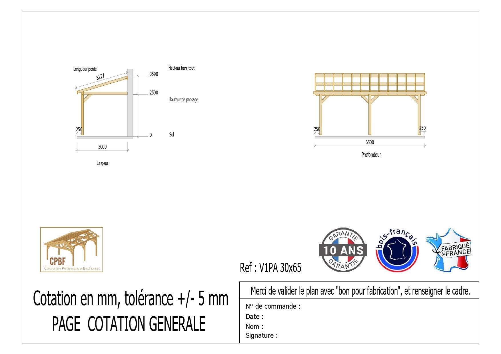 Carport Bois Français adossé 19 m² – 1 pente – 3 poteaux – Abri voiture extérieur – Garantie 10 ans - 2