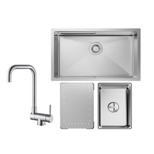 Cecipa max Évier 1 Bac 70×44×21CM Évier Inox Brossé avec Egouttoir et Vasque + Robinet Cuisine Rabattable Mitigeur Repliable devant Fenêtre Brossé