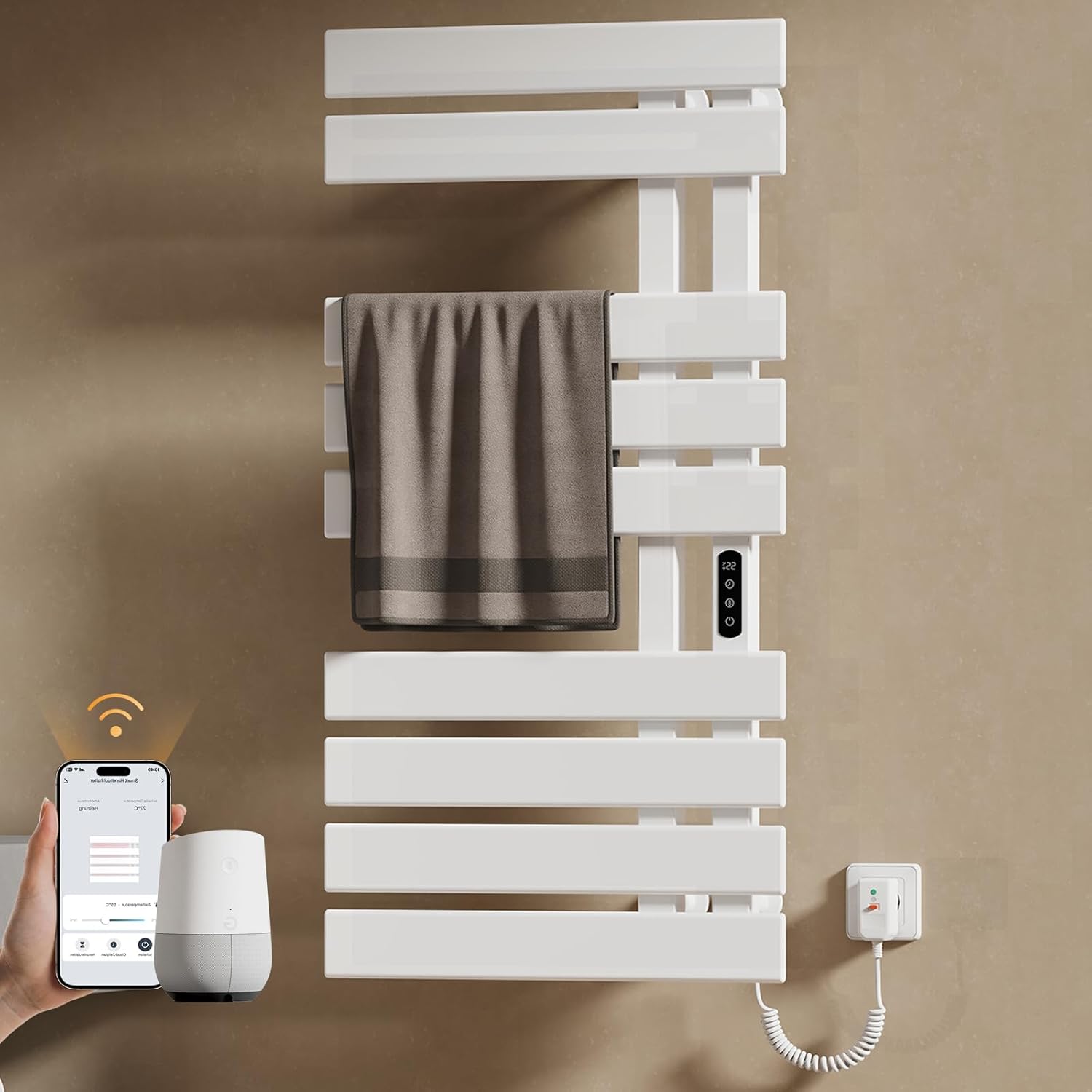 EMKE Grzejnik elektryczny łazienkowy 320W 100x50 cm Biały - WiFi+TUYA+Głos (Google/Alexa)