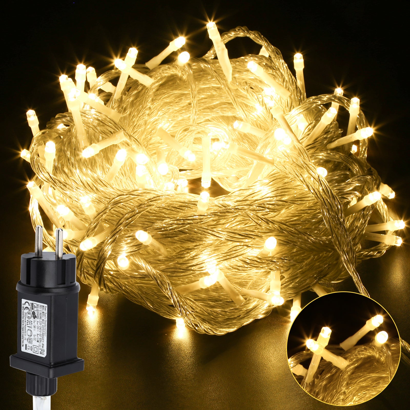 Łańcuch świetlny LED 20 m, 200 diod LED, IP44, 8 trybów, ślub, oświetlenie zewnętrzne, wewnętrzne, ogrodowe, dekoracja świąteczna, ciepła biel