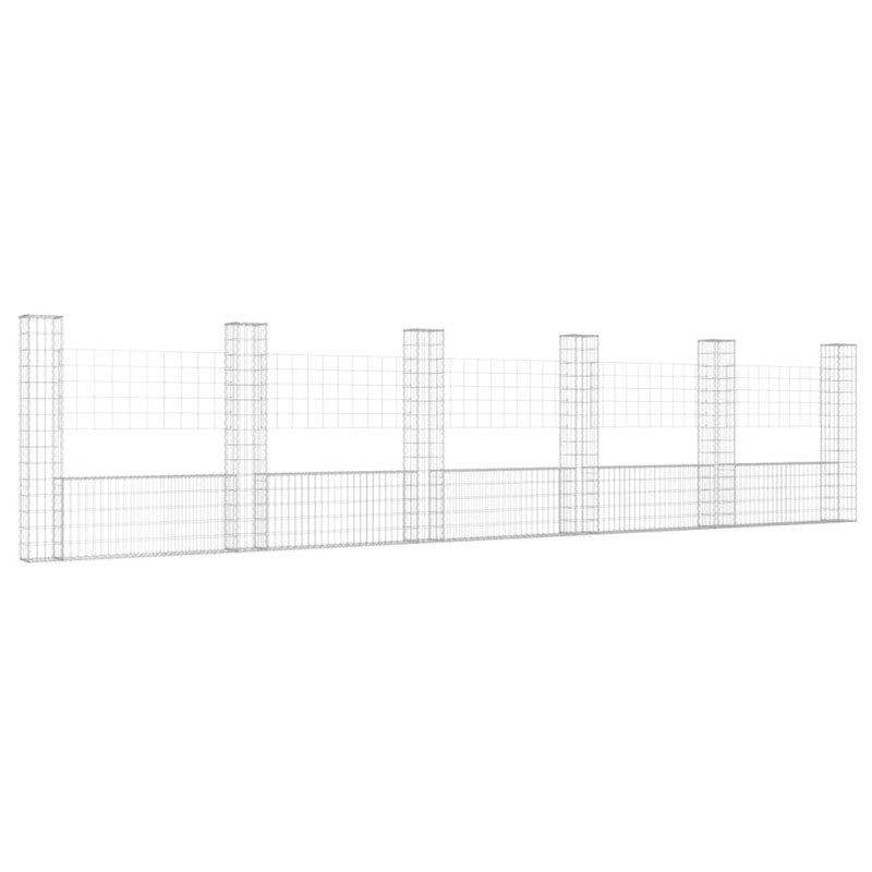 Cesta de gaviones forma de U 6 postes de hierro 620x20x150 cm vidaXL - 2